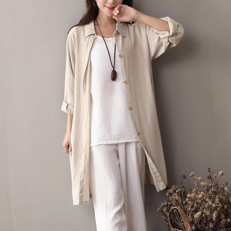 Beige Buttoned Up Linen Shirt | Zen dylinoshop