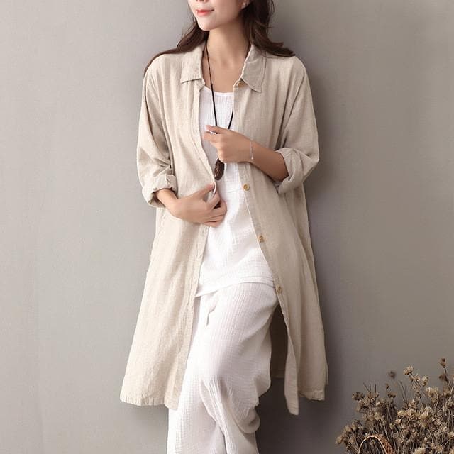 Beige Buttoned Up Linen Shirt | Zen dylinoshop