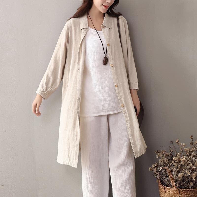 Beige Buttoned Up Linen Shirt | Zen dylinoshop