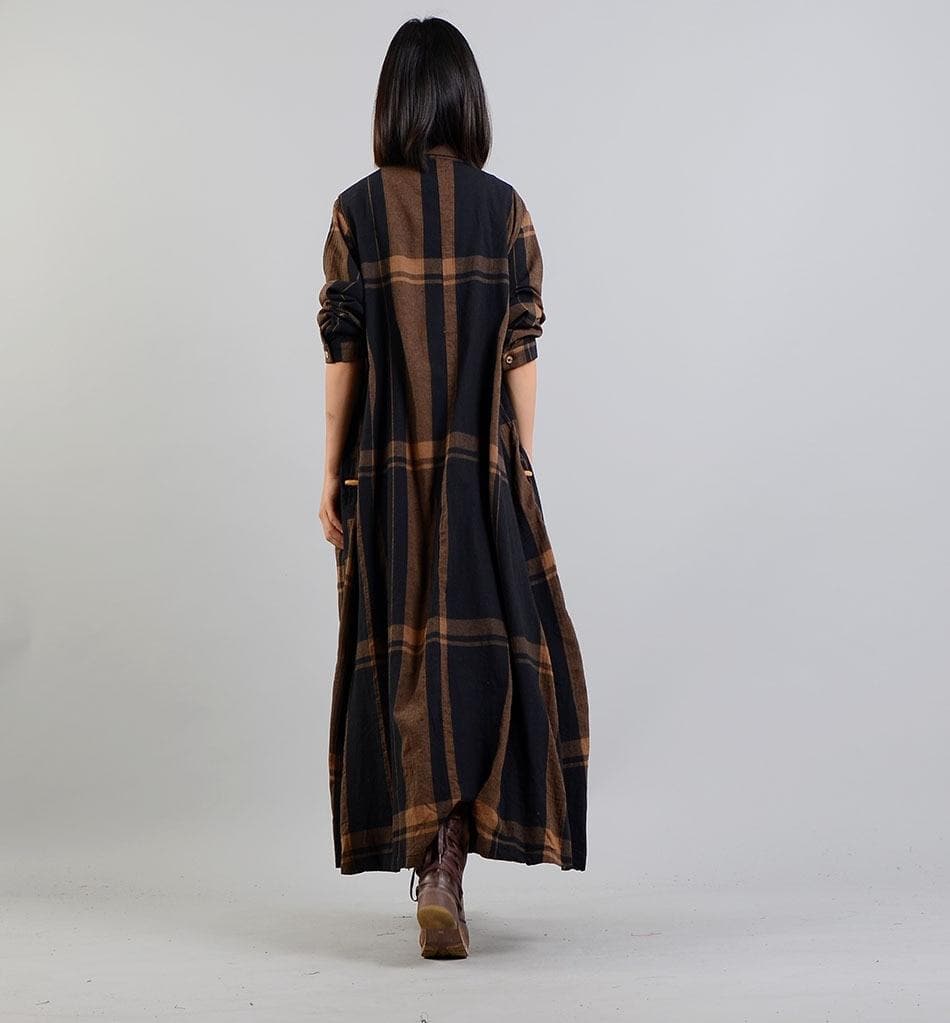 Casual Chic Plaid Brown Trench Coat | Nirvana dylinoshop