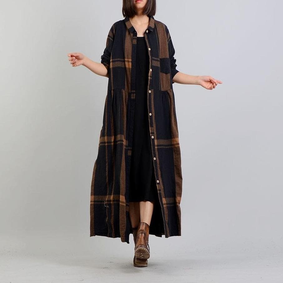 Casual Chic Plaid Brown Trench Coat | Nirvana dylinoshop