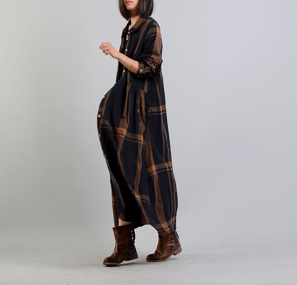 Casual Chic Plaid Brown Trench Coat | Nirvana dylinoshop