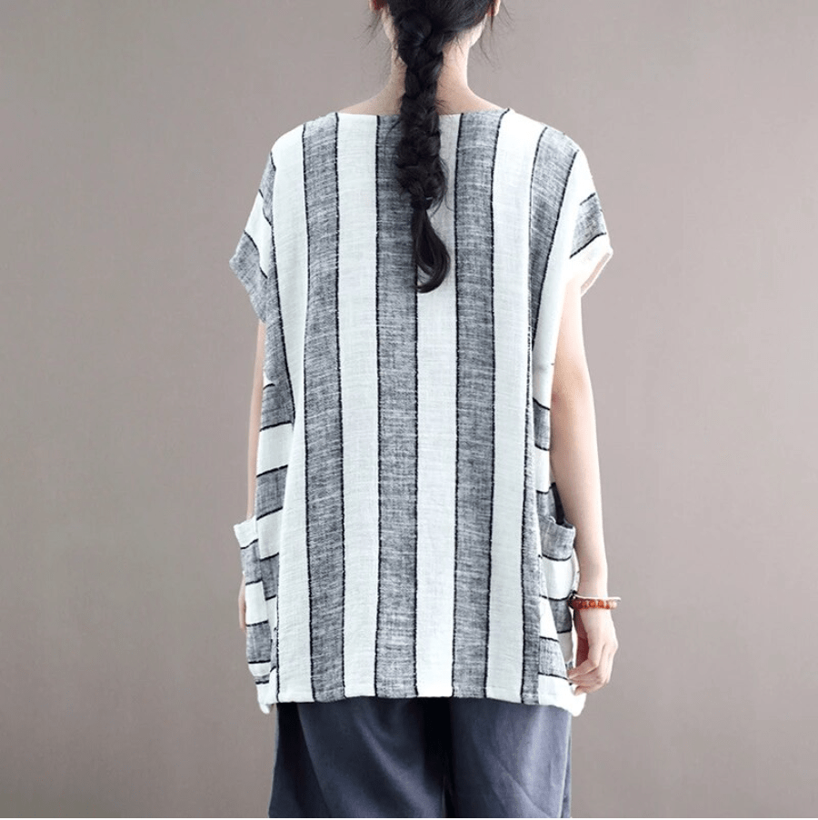 Cotton and Linen Oversized Striped T-Shirt dylinoshop