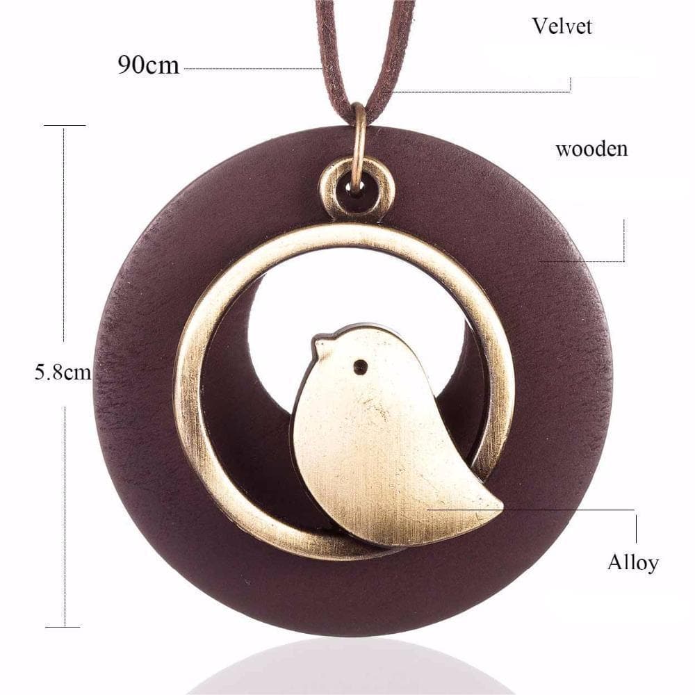 Cute Bird Geometric Wooden Pendant Necklace dylinoshop