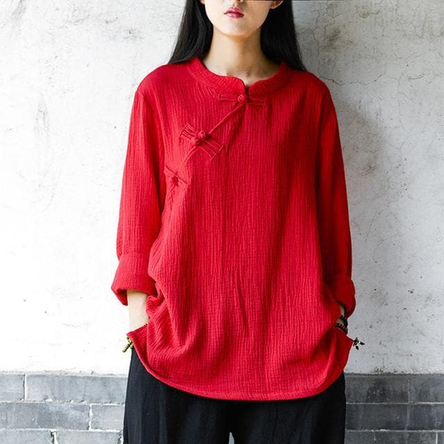 3/4 Sleeve Traditional Chinese Cotton and Linen Blouse  | Zen dylinoshop