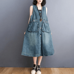 Sunday Ready Denim Overall Dress Buddha Trends