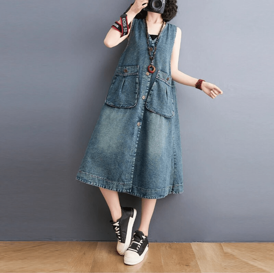 Sunday Ready Denim Overall Dress Buddha Trends