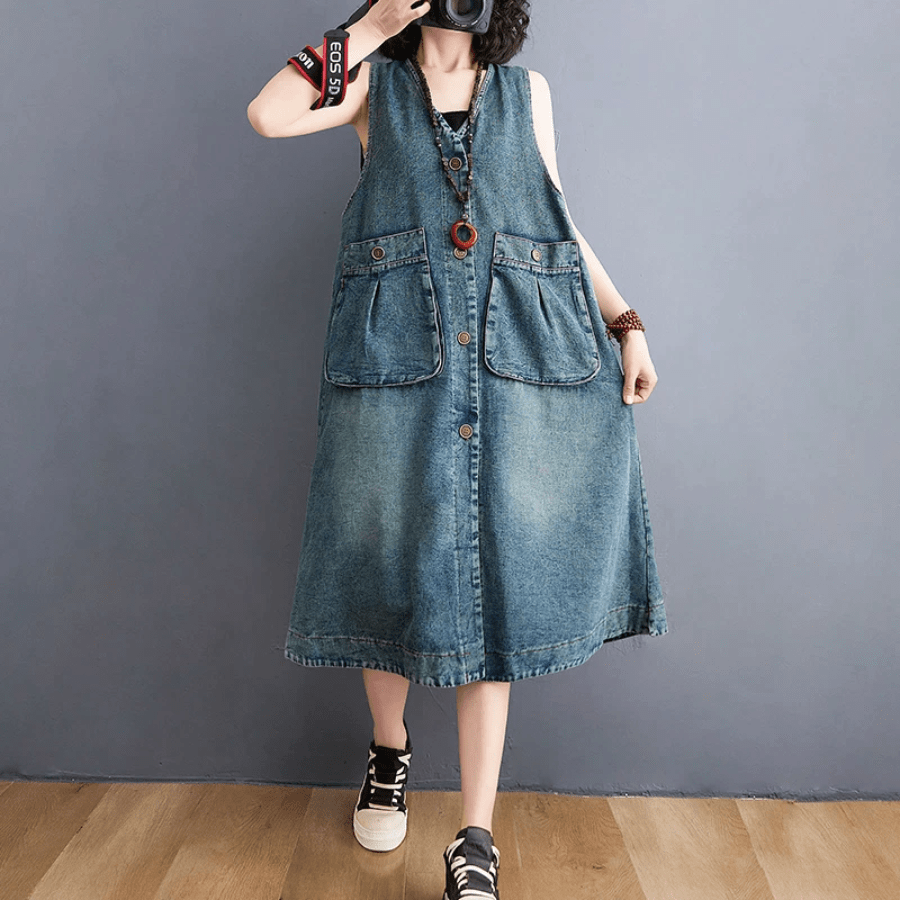 Sunday Ready Denim Overall Dress Buddha Trends