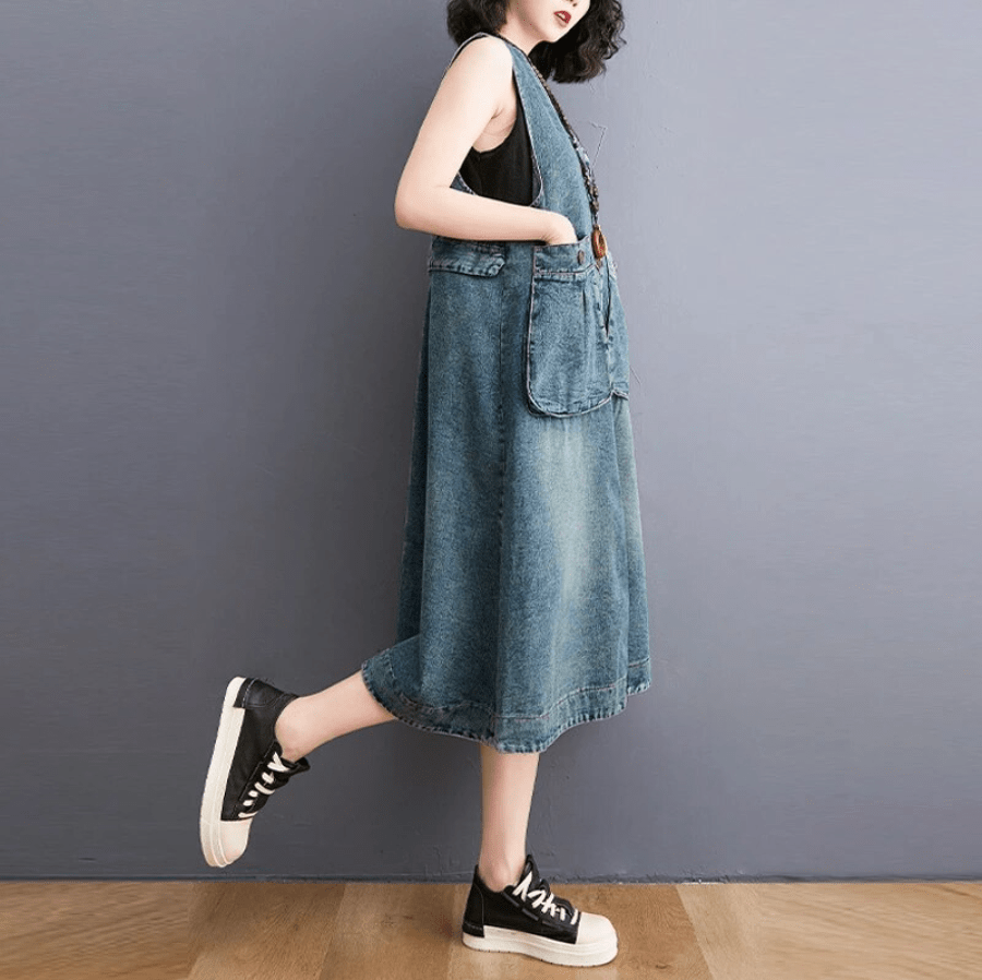 Sunday Ready Denim Overall Dress Buddha Trends