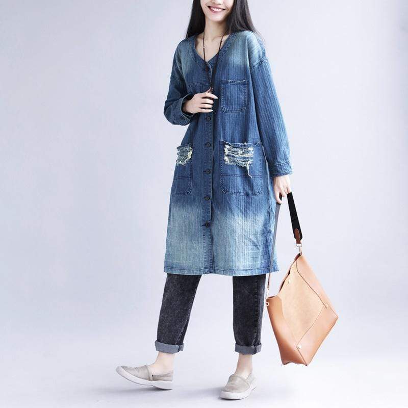 Distressed Long Denim Coat dylinoshop