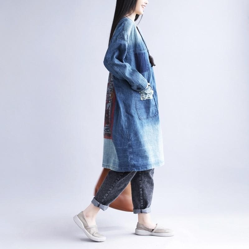 Distressed Long Denim Coat dylinoshop