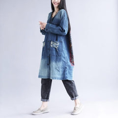 Distressed Long Denim Coat dylinoshop