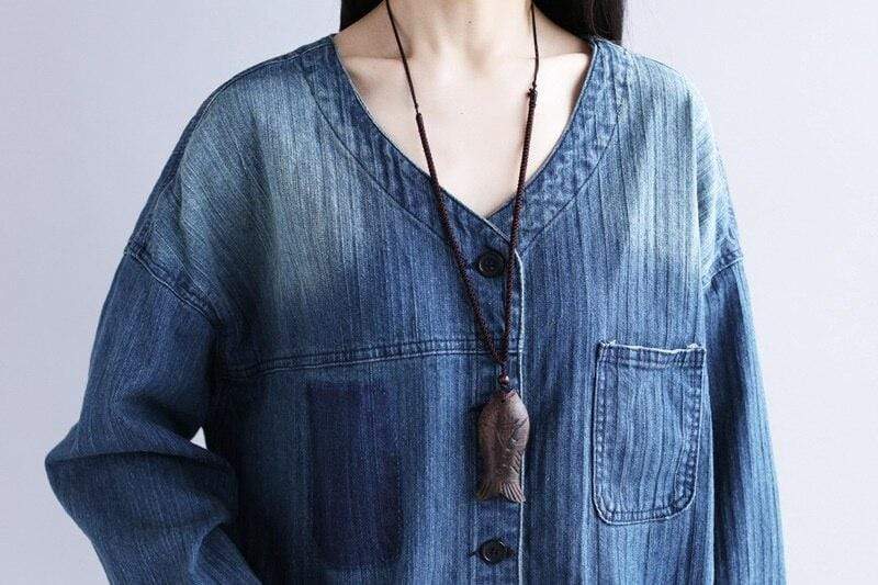 Distressed Long Denim Coat dylinoshop