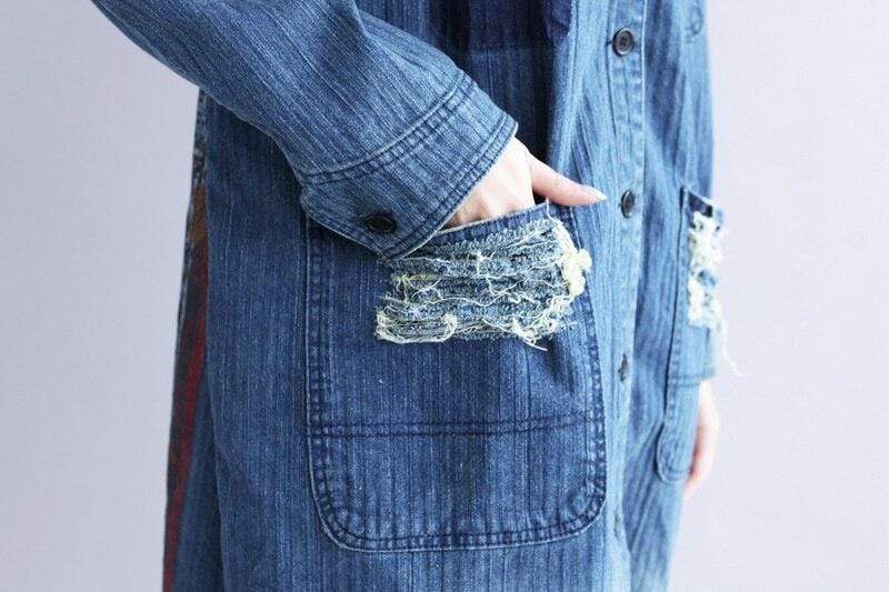 Distressed Long Denim Coat dylinoshop