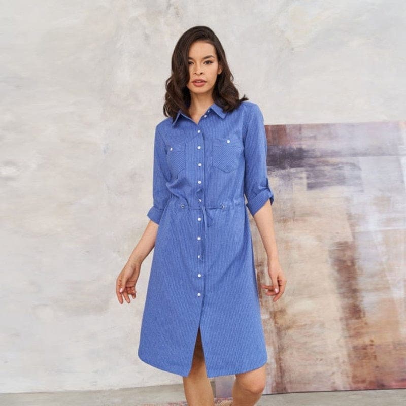 3/4 sleeves Blue Shirt Dress dylinoshop