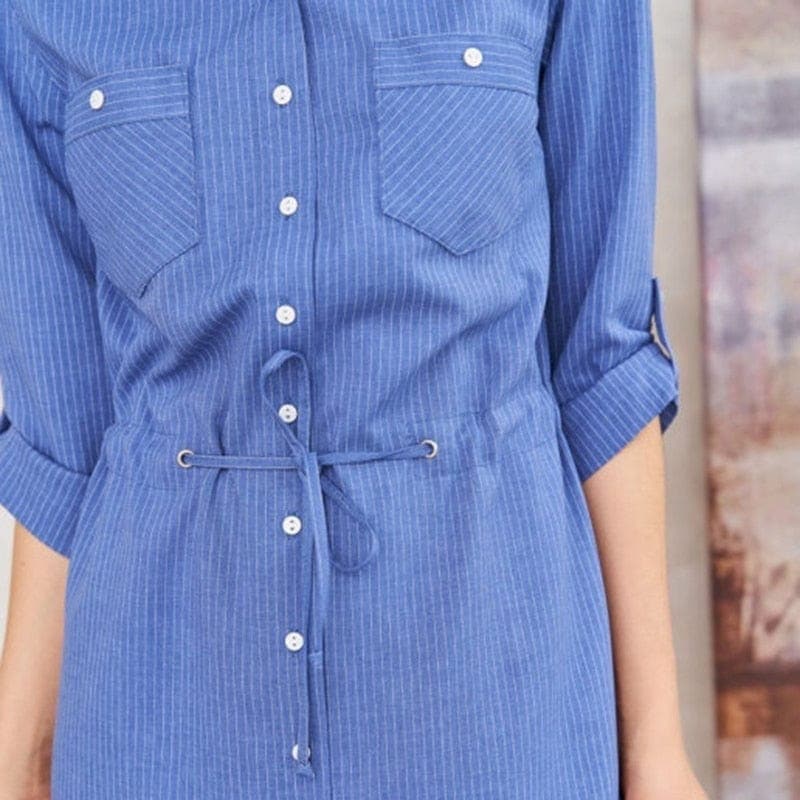 3/4 sleeves Blue Shirt Dress dylinoshop