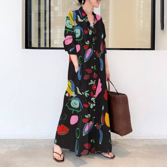 Abstract Art Button Down Maxi Shirt Dress dylinoshop