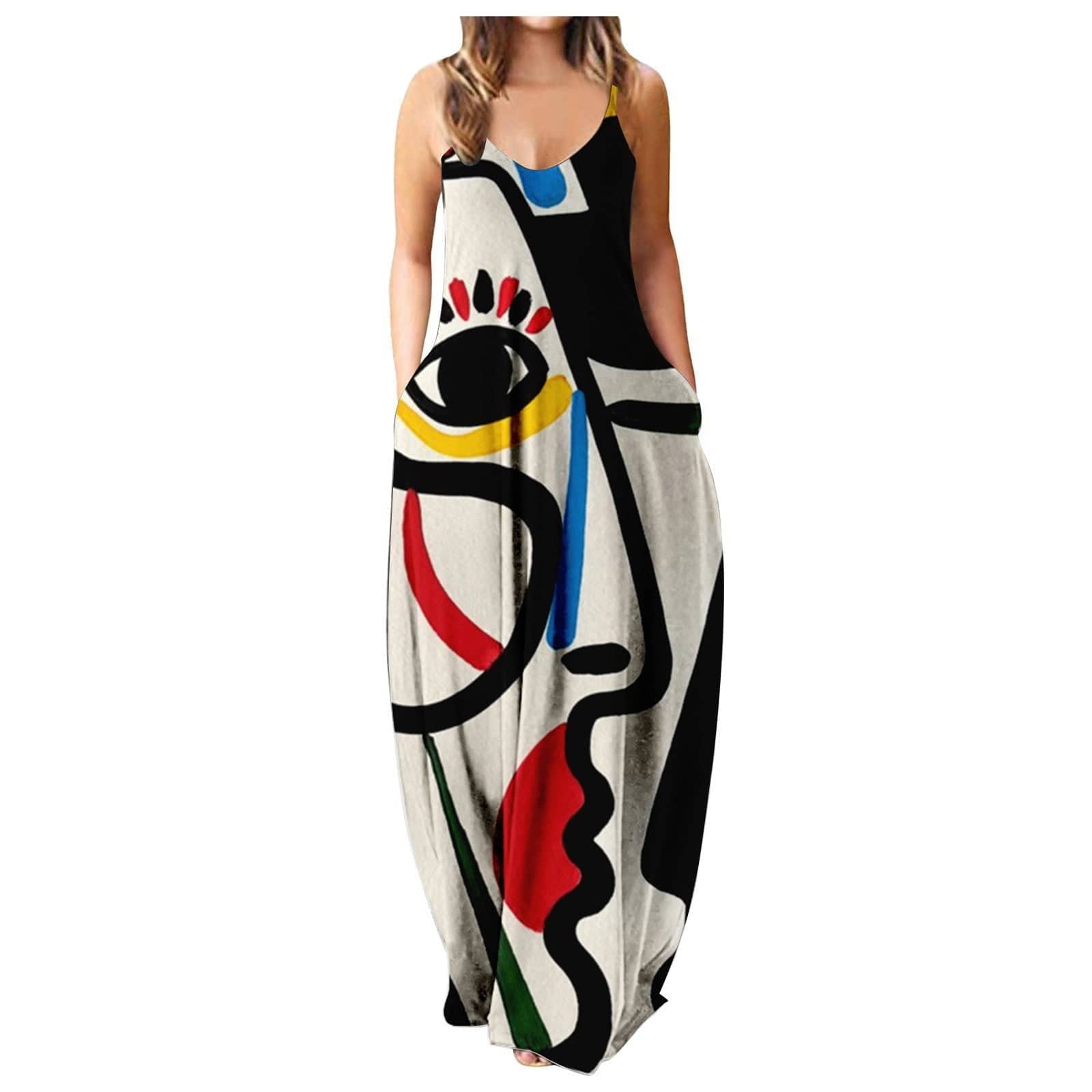 Abstract Canvas Loose Maxi Dress dylinoshop