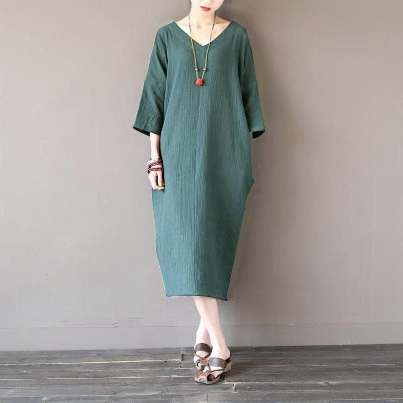 Tulip Cotton Linen Midi Dress | Zen Buddha Trends