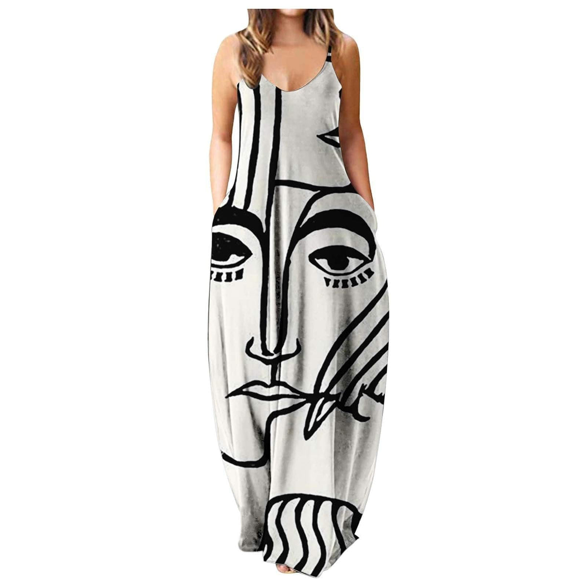 Abstract Canvas Loose Maxi Dress dylinoshop