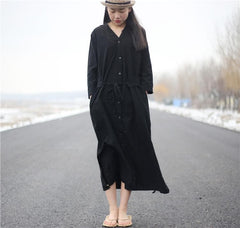 Vibrant Cotton and Linen Loose Shirt Dress Buddha Trends