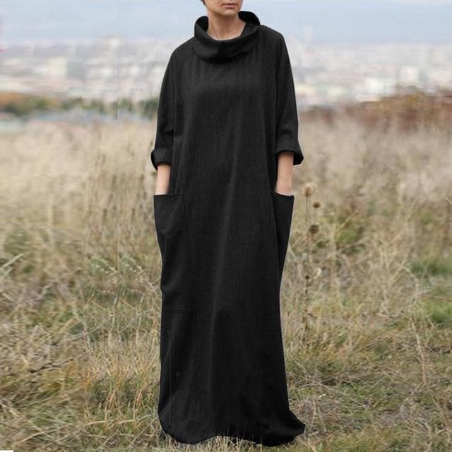 Alpha State Loose Turtleneck Maxi Dress dylinoshop