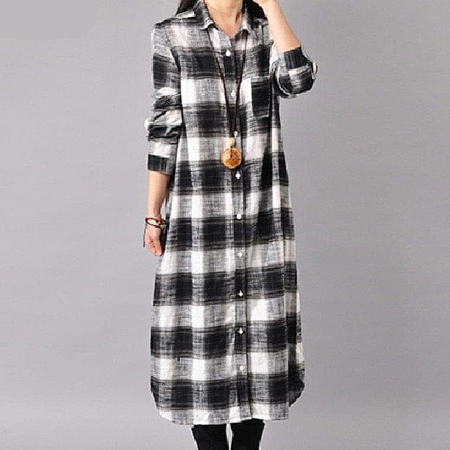 Grunge Style Plaid Shirt Dress dylinoshop