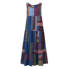 Loose Patchwork Print Sleeveless Hippie Dress dylinoshop