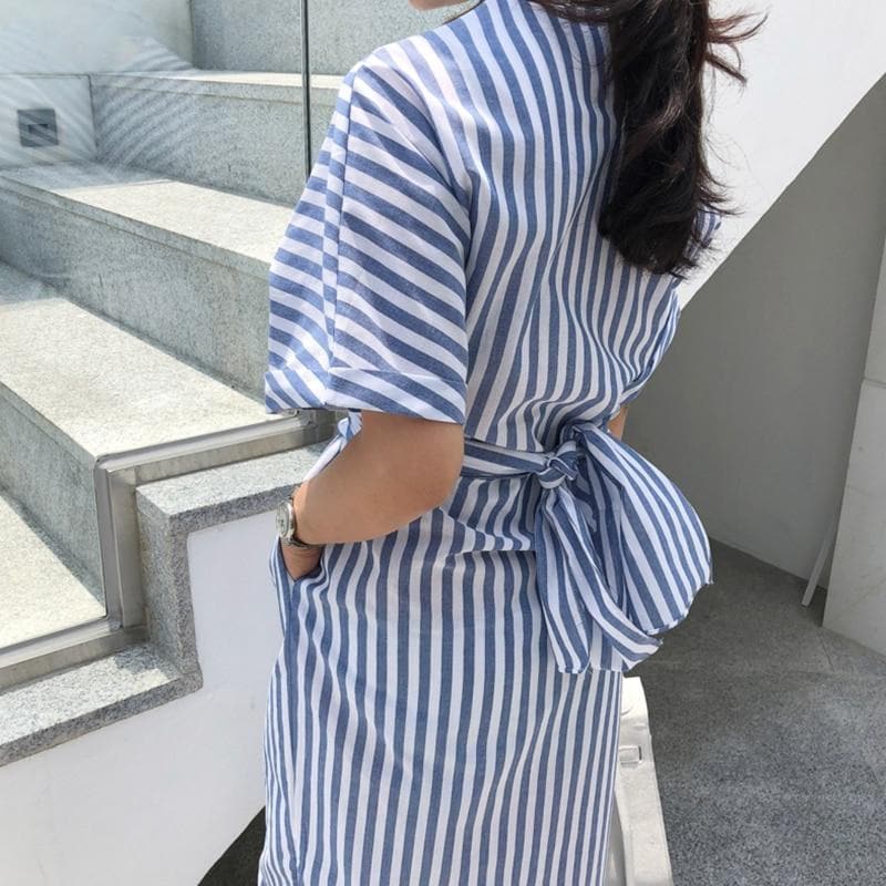 Blue and White Striped Bandage Dress dylinoshop