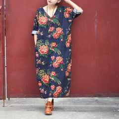 Floral Linen Midi Dress dylinoshop