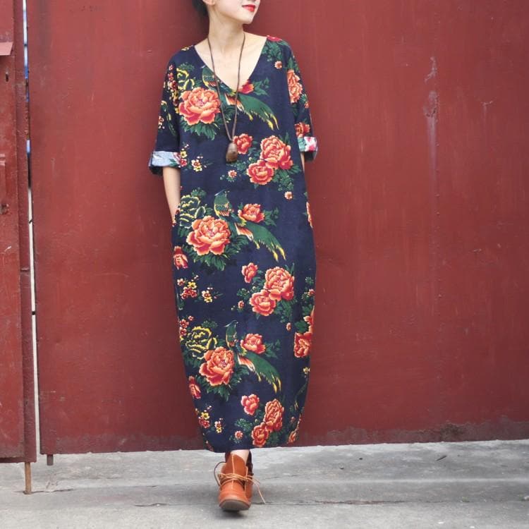 Floral Linen Midi Dress dylinoshop