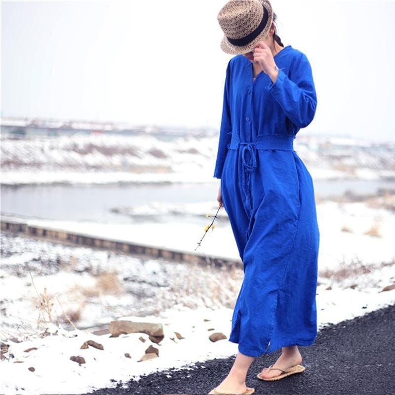 Vibrant Cotton and Linen Loose Shirt Dress Buddha Trends