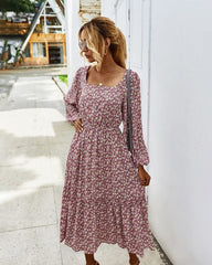 Boho Chic Square Collar Midi Dress dylinoshop