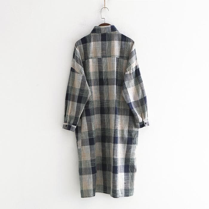 Casual Plaid Linen Shirt Dress dylinoshop