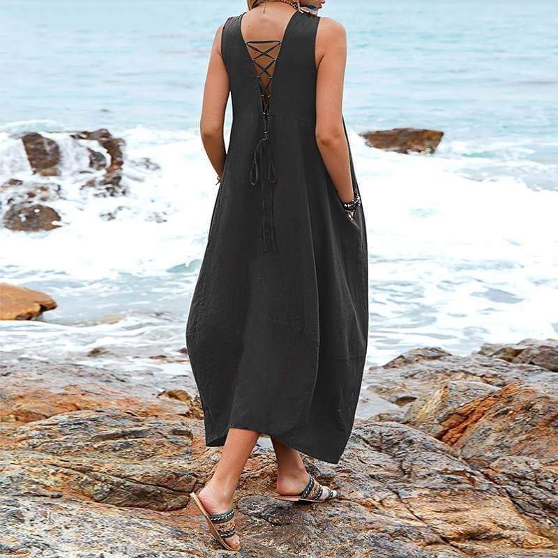 Casual V-neck Sleeveless Midi Dress dylinoshop