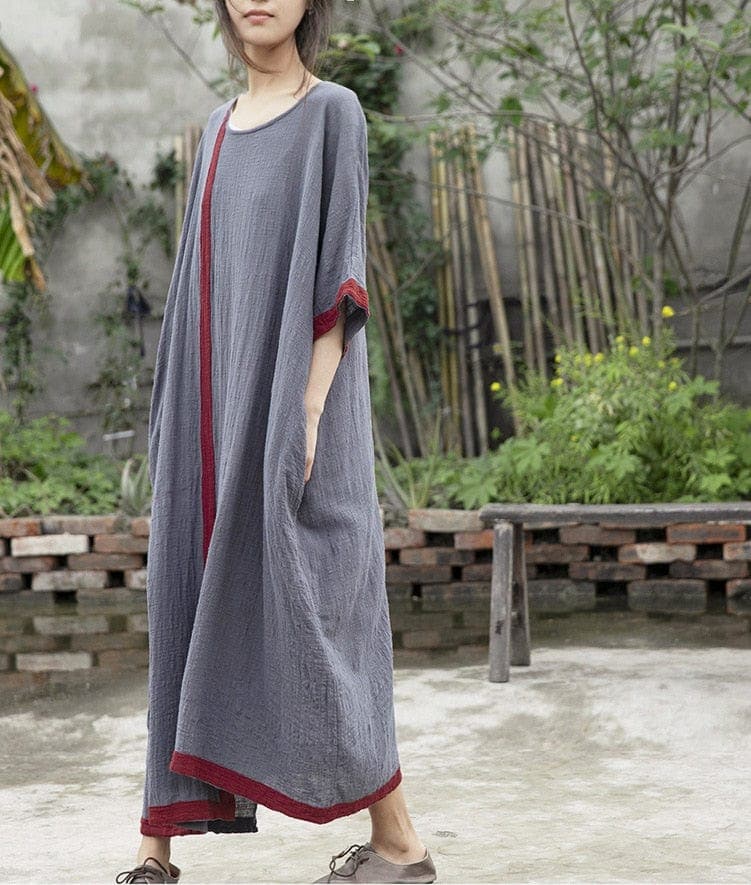 Inner Peace Cotton Linen Asymmetrical Dress | Lotus dylinoshop