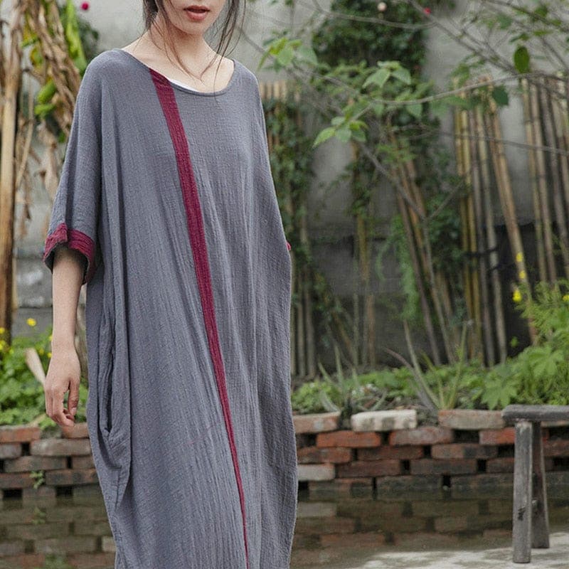 Inner Peace Cotton Linen Asymmetrical Dress | Lotus dylinoshop