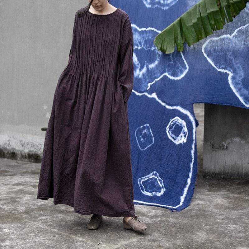 Cotton Linen Pleated Maxi Dress | Lotus dylinoshop