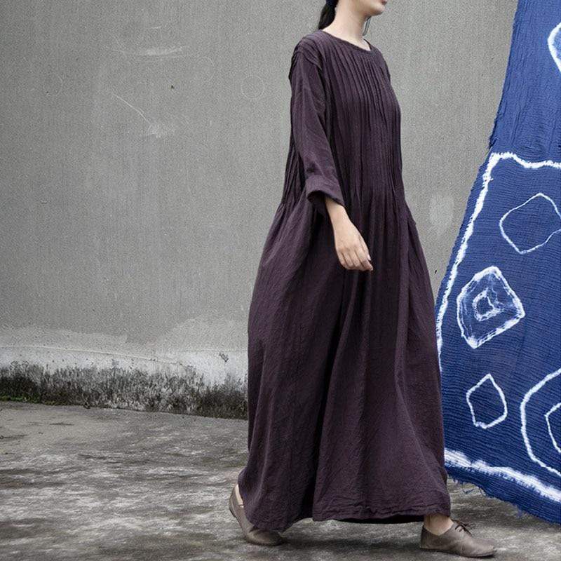 Cotton Linen Pleated Maxi Dress | Lotus dylinoshop