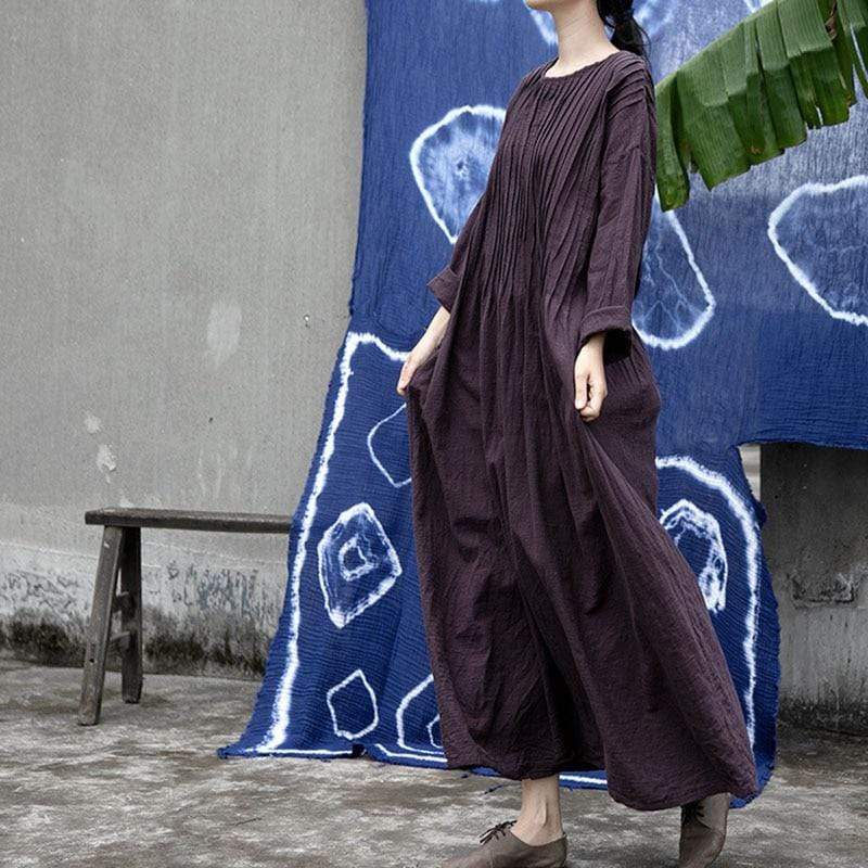 Cotton Linen Pleated Maxi Dress | Lotus dylinoshop