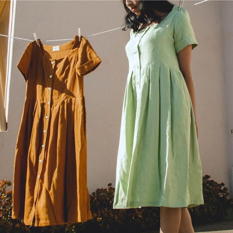 Cotton Linen Pleated T-Shirt Dress dylinoshop