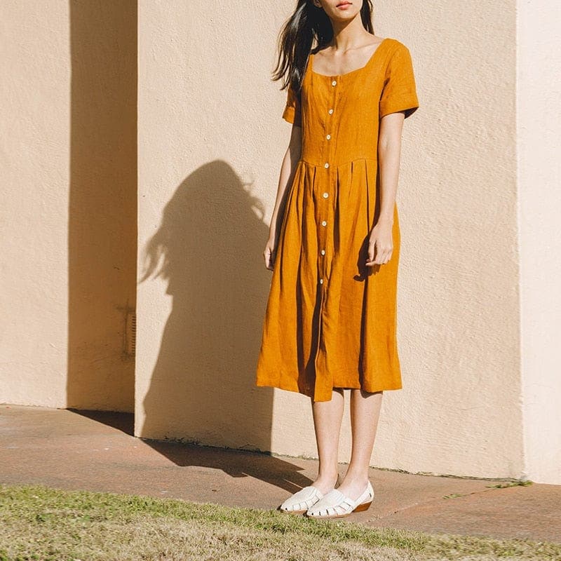 Cotton Linen Pleated T-Shirt Dress dylinoshop