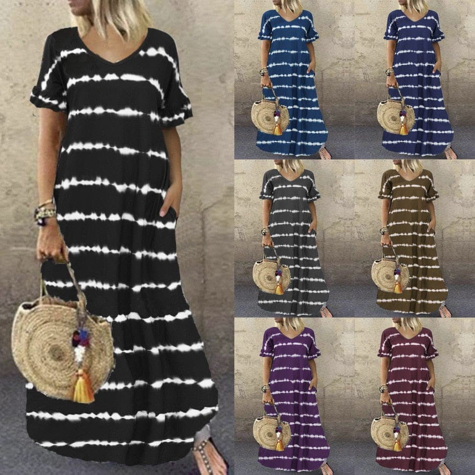 Ellia Tie-Dye Stripes Dress dylinoshop