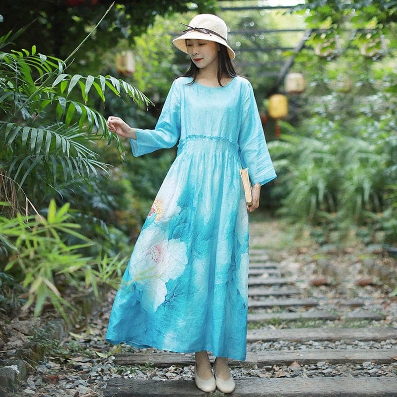 Floral Boho Ramie Maxi Dress  | Zen dylinoshop