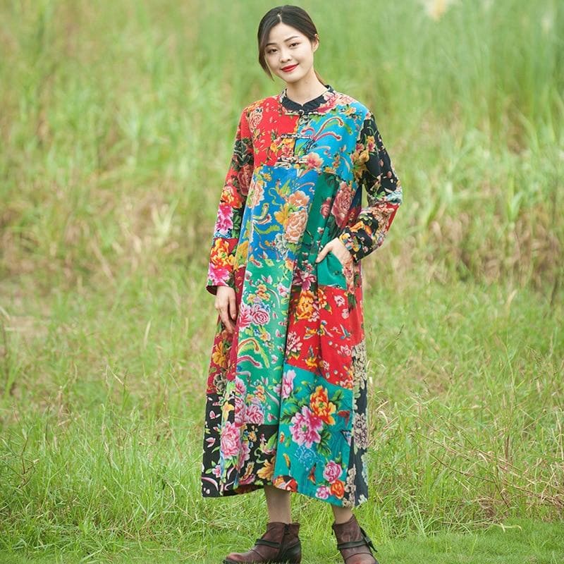 Floral Patchwork Chinese Dress dylinoshop