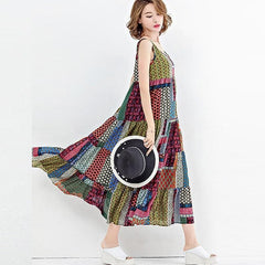 Loose Patchwork Print Sleeveless Hippie Dress dylinoshop