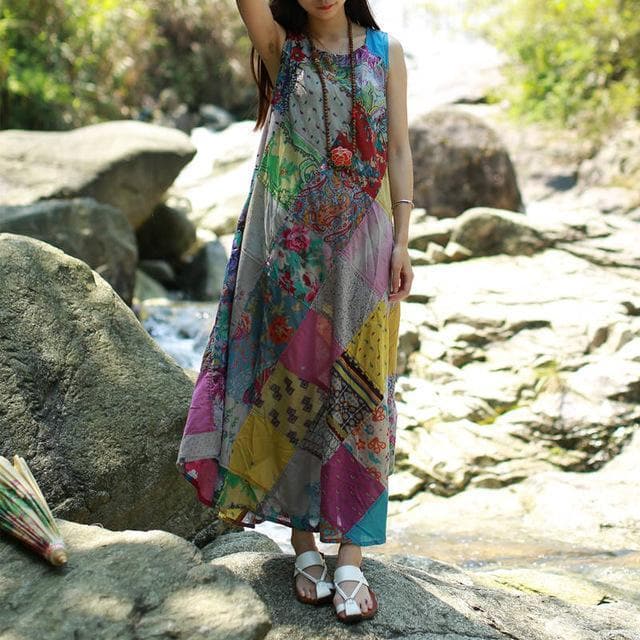 Sweet Dreams Patchwork Hippie Dress Buddha Trends