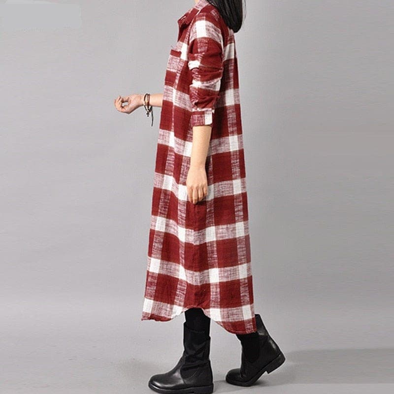 Grunge Style Plaid Shirt Dress dylinoshop