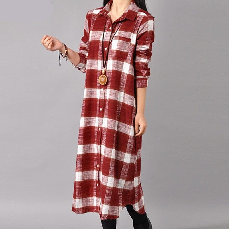 Grunge Style Plaid Shirt Dress dylinoshop