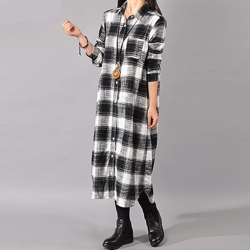 Grunge Style Plaid Shirt Dress dylinoshop